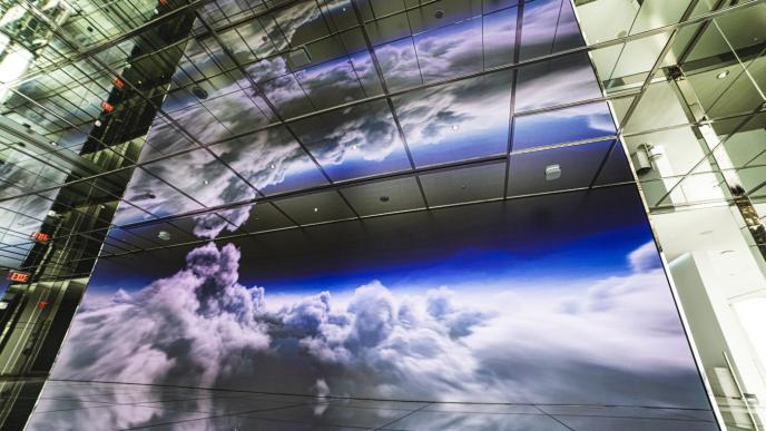 animated transparent infinity tiles in the sky submerged in clouds in the sky