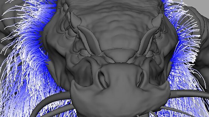 animation work in progress shot of a kirin creature from 47 ronin