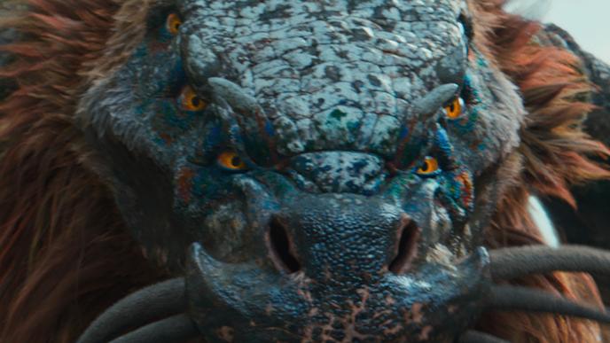 cg animated detailed face shot of a six eyed kirin monster from 47 ronin