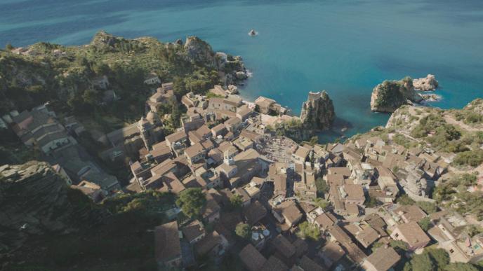 aerial view of a sicilian coast town near the sea
