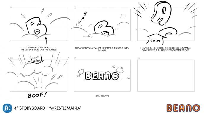 storyboard of beano logo animation