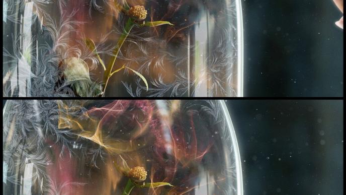 concept art of the forever rose in the rose dome lighting up with colourful whispy mist