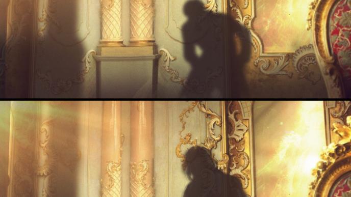concept art of the silhoutte of prince adam projected on a wall