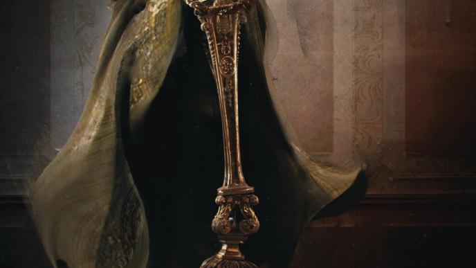 concept art of a detailed coat hanger wearing a cape and playing a violin
