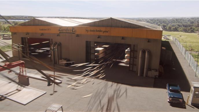 cg animated board slats flying out of a warehouse