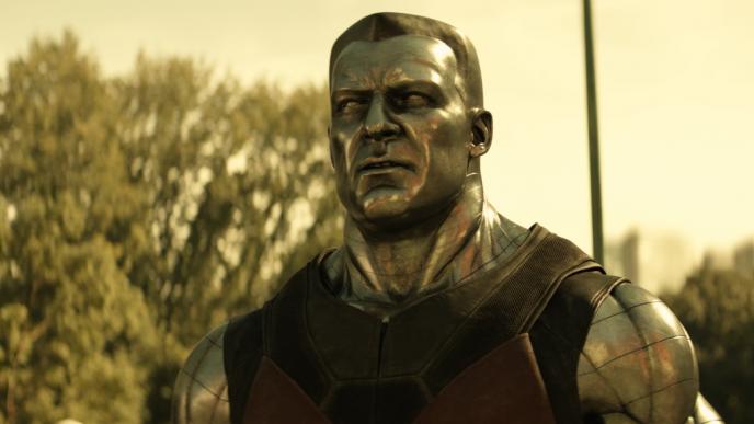 front view of silver iron steel character colossus from deadpool 2
