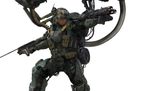 full body shot of a soldier in full body armour and gear