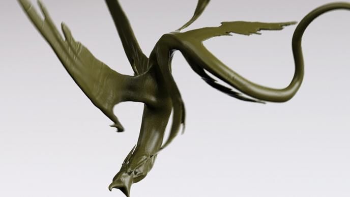 concept art of an serpentine-like plumed occamy creature