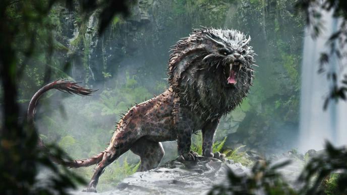 concept art of a nundu created with an inflated mane that resembles a puffer fish