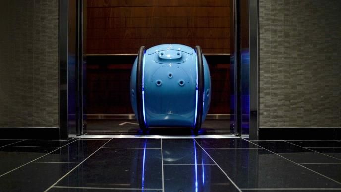 autonomous mobile carrier gita standing in an elevator