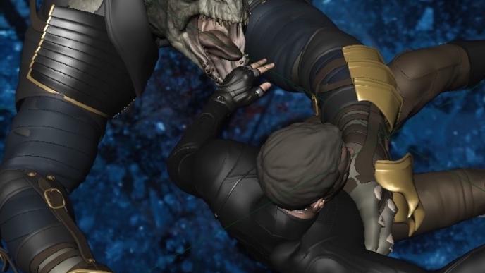 early stages of an animation process of a reptile monster grabbing a man