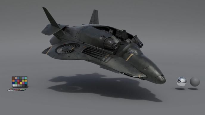 an animated jet plane hovering above ground. there is a colour palette on the left