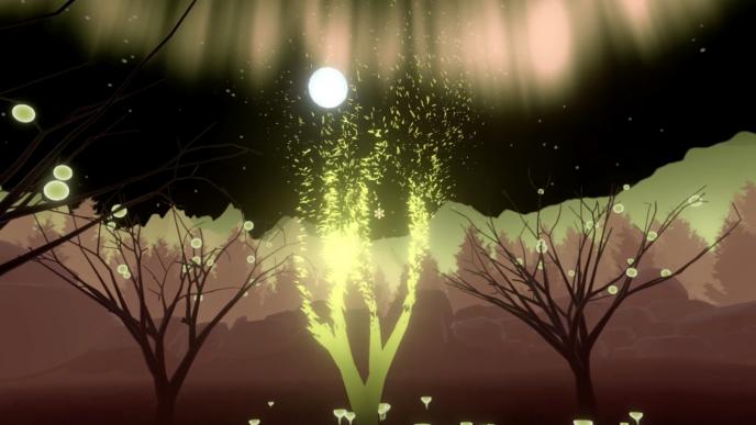 an animated forest with luminous lights