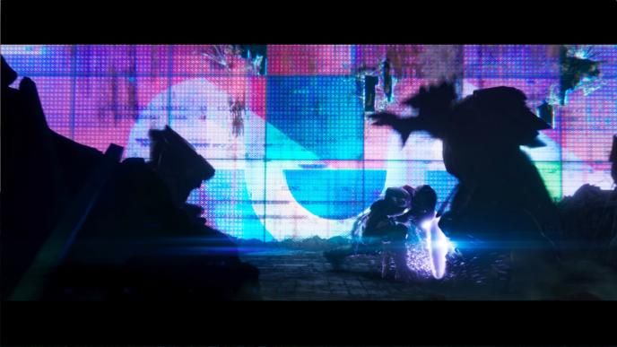 cg animated fight scene of shadows and silhouettes