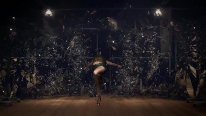 mirrors shattering around singer beyonce as she dances