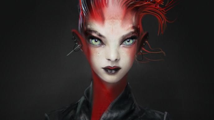 face close up of ready player one avatar artemis looking directly into the camera