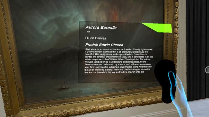 vr perspective of an aurora borealis painting with infographics on the side