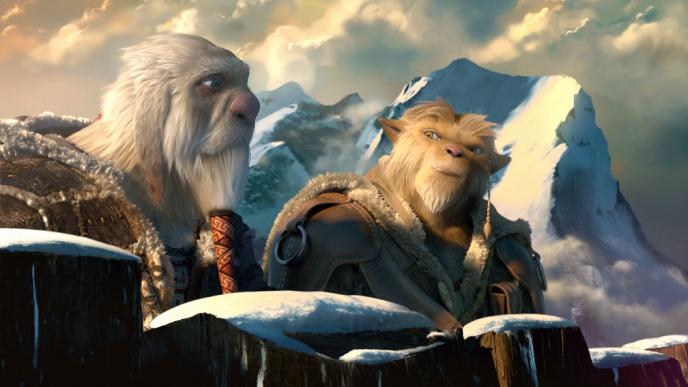 two cg animated warrior creatures looking at each other in agreement