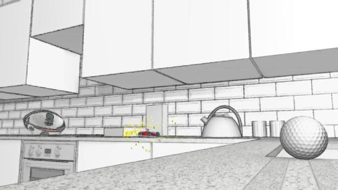 sketch of a golf ball on a kitchen counter top
