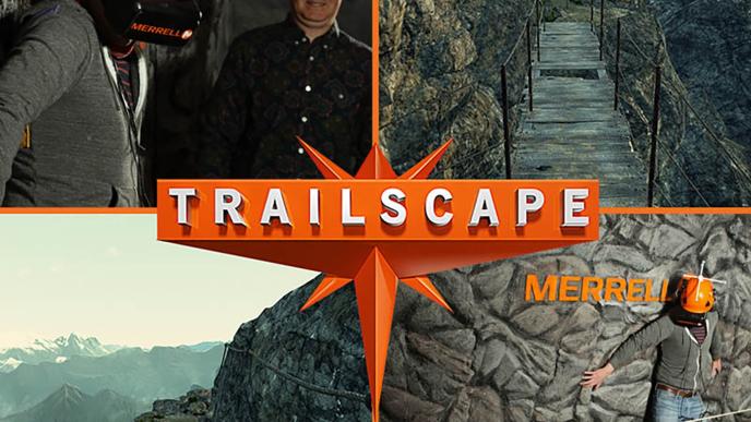 a person wearing a vr headset walking through the trailscape experience