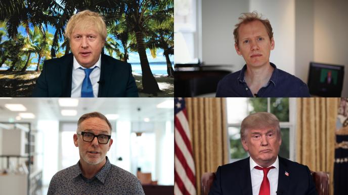 A four way split screen featuring Boris Johnson and Donald Trump
