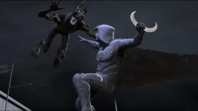 Pre-vis of a Jackal attacking Moon Knight