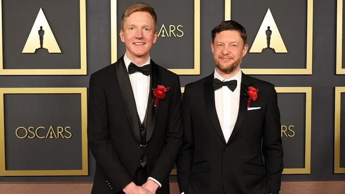 Mark Hills and Jim Vanns on the red carpet at the Sci Tech Awards 2023