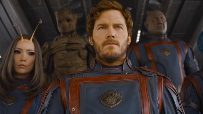 A shot of the Guardians in the Guardians of the Galaxy Vol 3 trailer