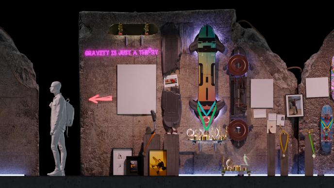 Concept Art for Stevie's apartment in FLITE, showcasing her awards