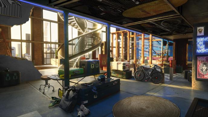 Concept Art for Stevie's Studio, a loft-style apartment with spiral staircase