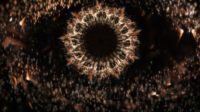 a formation of an eye made of a cg animated crystal light fractures