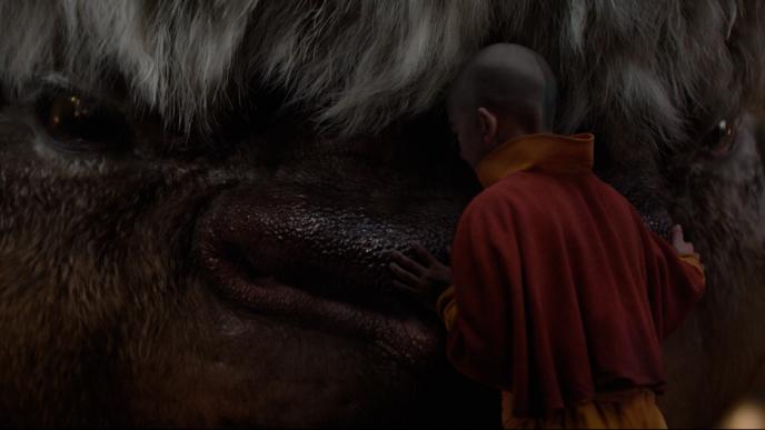 Aang hugs Appa