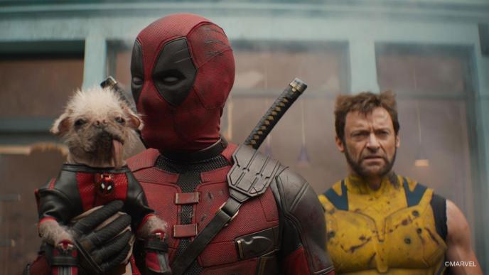 Deadpool and Wolverine - A before shot of Deadpool holding Dogpool