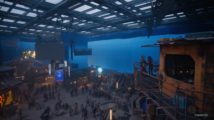A photo of the set for Knowhere on Guardians of the Galaxy Vol. 3