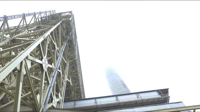 A plate shot from Fly Me to the Moon showing the set for the tunnel to the Saturn V rocket