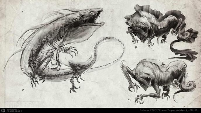 Sewer dragon concept art produced for Ghostbusters: Frozen Empire by Framestore's Art Department