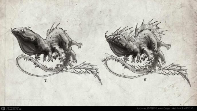Sewer dragon concept art produced for Ghostbusters: Frozen Empire by Framestore's Art Department
