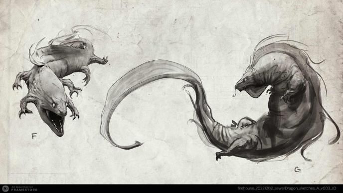 Sewer dragon concept art produced for Ghostbusters: Frozen Empire by Framestore's Art Department