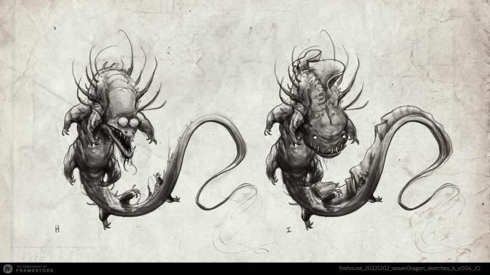 Sewer dragon concept art produced for Ghostbusters: Frozen Empire by Framestore's Art Department