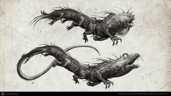 Sewer dragon concept art produced for Ghostbusters: Frozen Empire by Framestore's Art Department