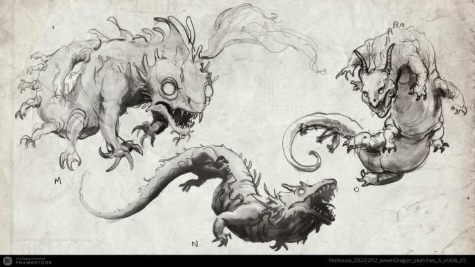 Sewer dragon concept art produced for Ghostbusters: Frozen Empire by Framestore's Art Department