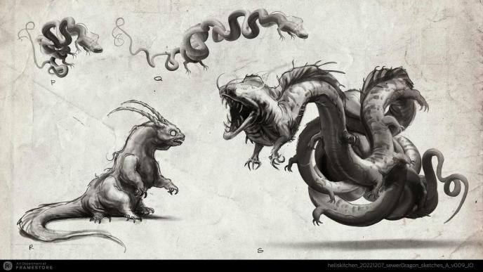 Sewer dragon concept art produced for Ghostbusters: Frozen Empire by Framestore's Art Department