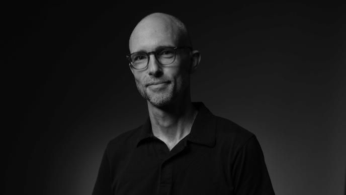 A black and white photo of Framestore VFX Supervisor Steve Drew