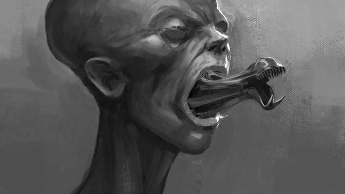 Black & white concept art for Xenomorph in Alien: Romulus