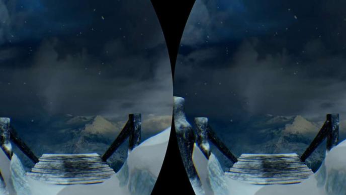 Two rounded square shapes both showing an icy ledge over the edge of The Wall from Game of Thrones.