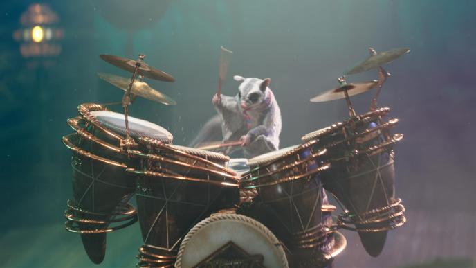 A final shot from Wicked part one. A CGI sugar glider plays the drums.