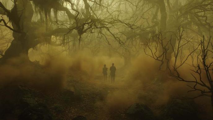 Final grade shot of the dark and ominous yellow environment in The Gorge 