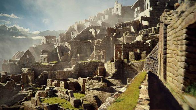 Concept art from Paddington in Peru, showing the ruins of an ancient temple