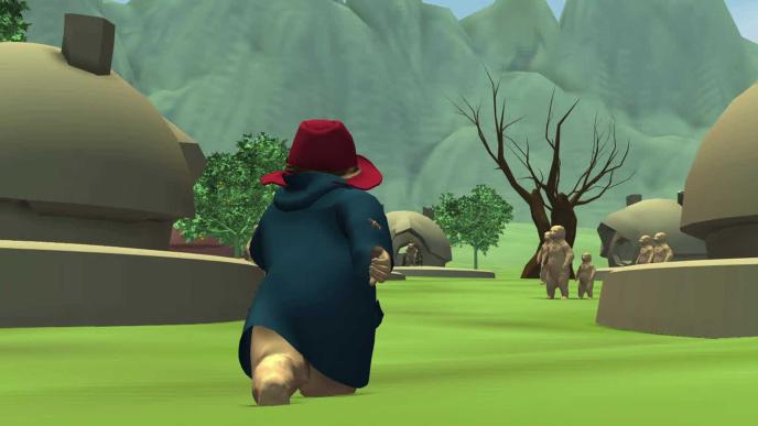 Previs of Paddington running through a bear village