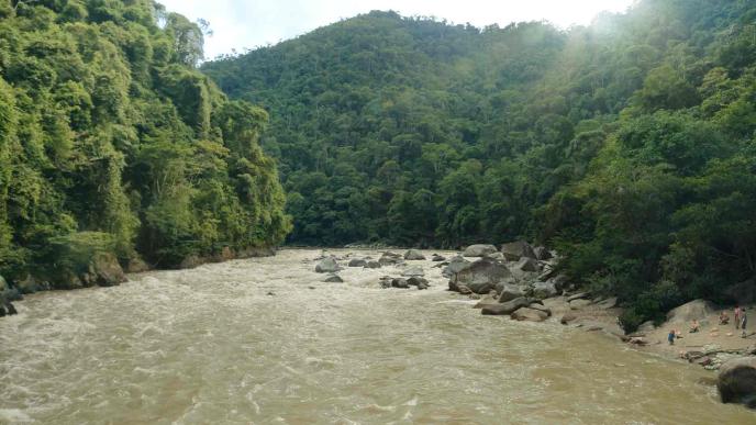 A final shot of the same Peruvian river, with Paddington and the Browns composited in